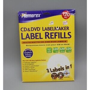 Memorex CD and DVD Labelmaker Label Refills 120 Pack White Matte  3 in 1 NOS